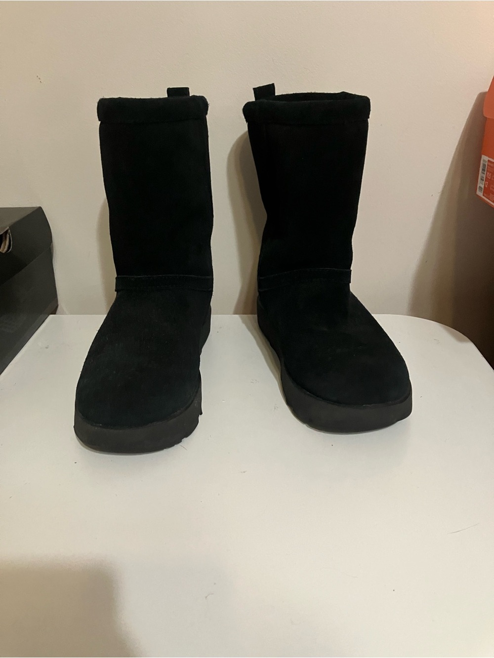 UGG Black Suede Mid-Calf Shearling-Lined Boots